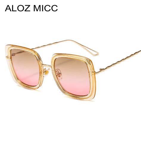 Aloz Micc Ladies Square Sunglasses Women Brand Design Luxury Metal Frame Brown Pink Ocean Sun