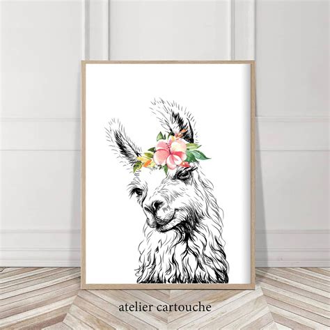 Floral Lama Print Digital Art Print Colorful Lama Printable Wall Art