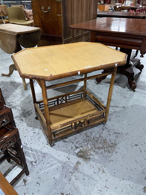 Bid Now Vintage Cane And Rattan Serving Trolley 76 Cm Wide 57 Cm Deep