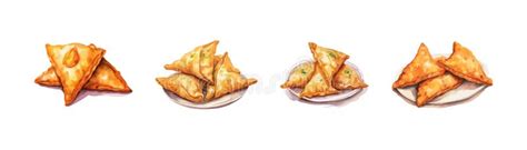 Samosa. Indian Food in Watercolor Style Stock Illustration - Illustration of samosa, gourmet ...