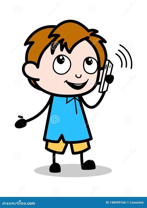 Calling School Boy Cartoon Character Vector Illustration Stock