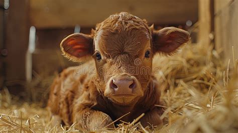 A Baby Cow is Laying in a Hay Bed Stock Image - Image of milk, cattle ...