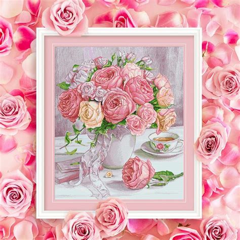 Вышивка крестом Натюрморт чайные розы 11 ст размер канвы 70*80 см ...