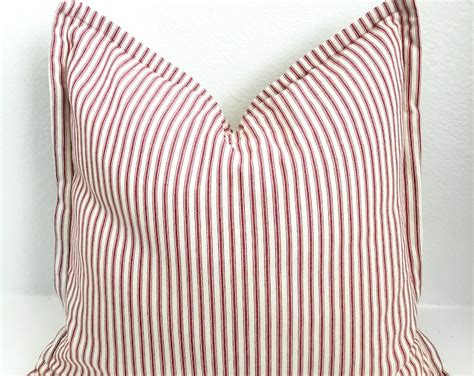 Red Ticking Stripe Pillow Cover Modern Farmhouse Pillow Cover 20x20