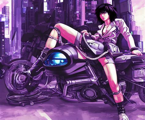 Krea Ai Motoko Kusanagi Riding A Cyberpunk Vehicle In A Gr