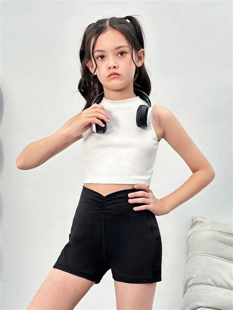 Shein Tween Girls Knitted Solid Color Slim Fit Casual Short Pants For