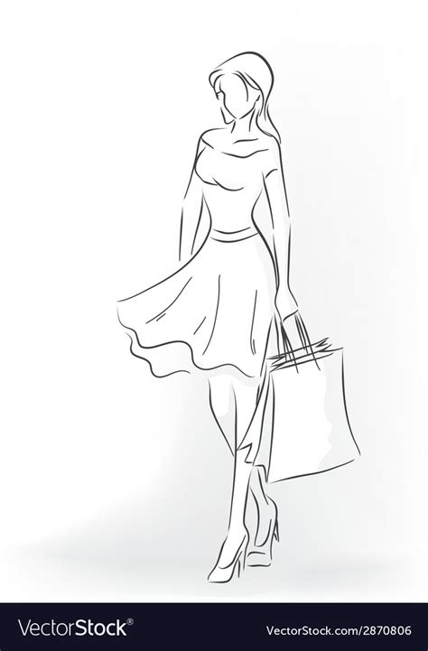 Girl With Shopping Bags Drawing