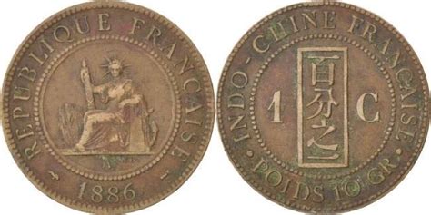 French Indochina Cent 1886 A Coin Paris Bronze KM 1 Lecompte 38 EF