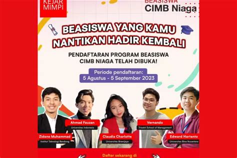 Beasiswa CIMB NIAGA 2023 Untuk Mahasiswa S1 Atau D4 Telah Dibuka Cek