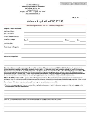 Fillable Online PROP ID Variance Application KIBC 17 Kodiak Island