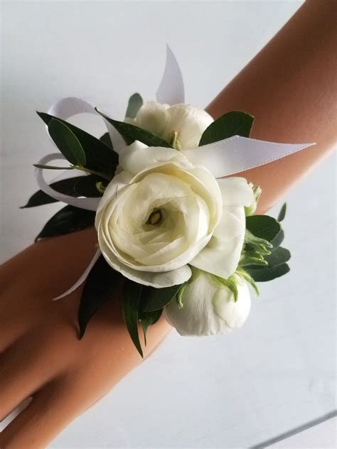 White Ranuncula Wrist Corsage For Prom Corsages White Ranuncula Wrist