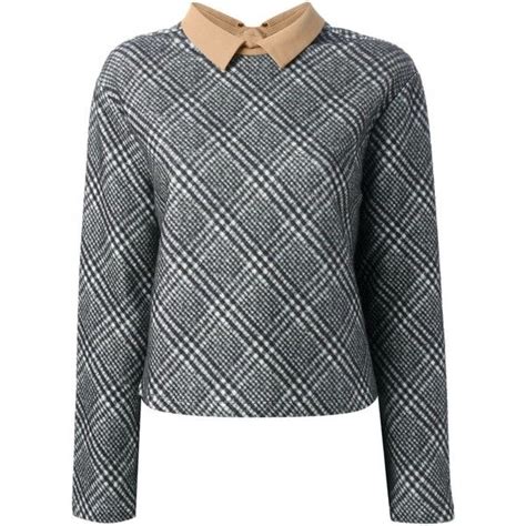 Carven Classic Collar Checked Sweater 112 500 KRW Liked On Polyvore