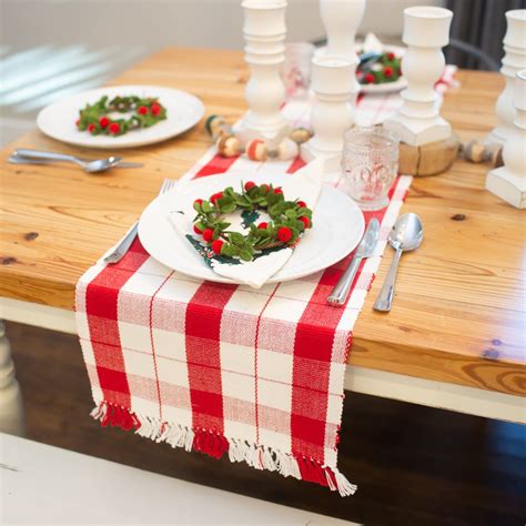 Red Plaid Table Runner Purple Christmas Tree Christmas Table