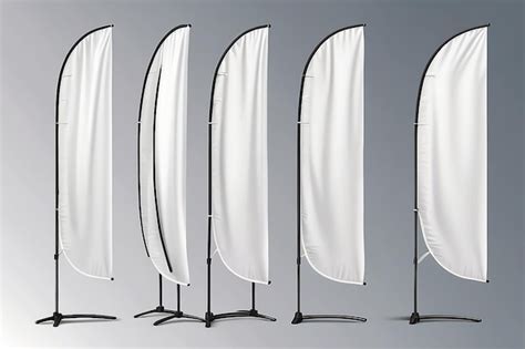 Premium Photo White Blank Feather Flags Vertical Banners Stand 3d Realistic Mockup