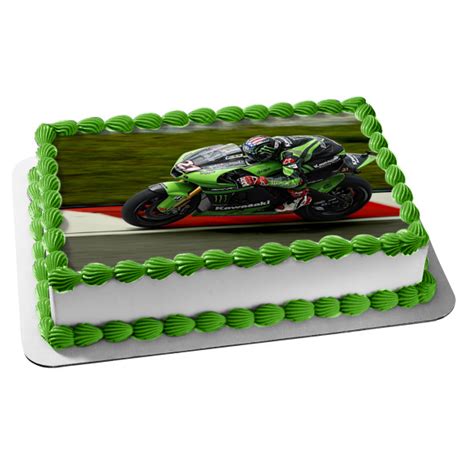 Kawasaki Ninja Green Racing Motorcycle Edible Cake Topper Image