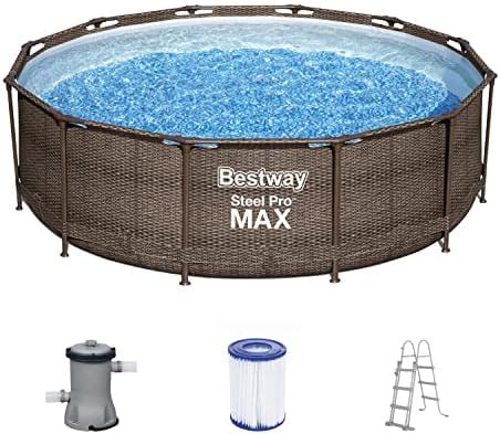 Bestway Steel Pro Max Frame Pool Komplettset Deluxe Rund Rattan Optik