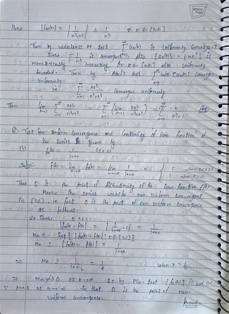 Solution Uniform Convergence Of Sequence And Series Theory Example