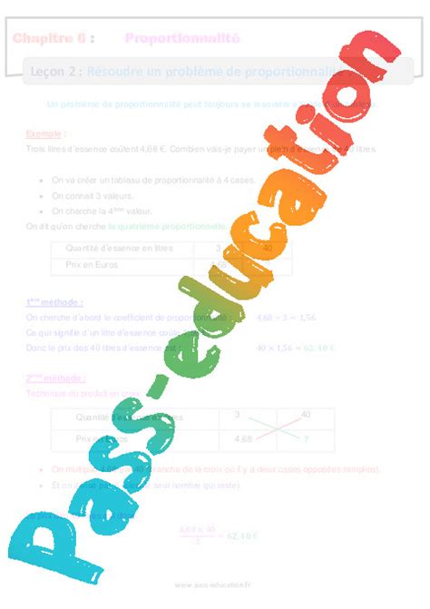 Résoudre un problème de proportionnalité 6ème Séquence complète