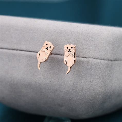 Otter Stud Earrings in Sterling Silver Smiling Otter Cute Animal
