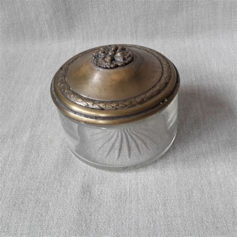 Ancienne Petite Bonbonni Re Verre Couvercle M Tal Patine Bronze Eur