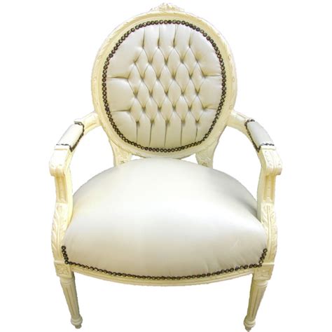 Fauteuil Baroque De Style Louis Xvi Simili Cuir Beige Et Bois Beige