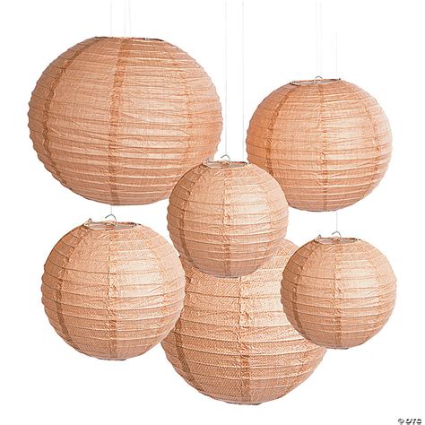 8 16 Burlap Print Hanging Paper Lanterns 6 Pc Oriental Trading