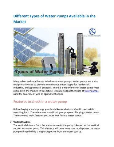 Different Types of Water Pumps Available in the Market by Waa Motors ...