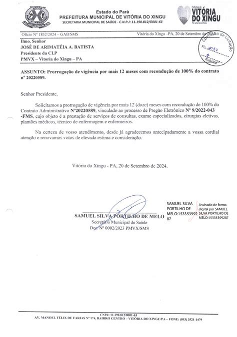 JUSTIFICATIVA ASS 2º TERMO ADITIVO 20220589 Prefeitura Municipal de Vitória do Xingu Gestão