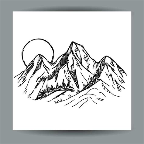 Mountain View Illustration Design Template With A Black Outline Hand