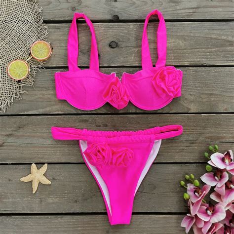 2024 Flower Bikini Set Brazilian Biquini Low Waist Swimwear Push Up