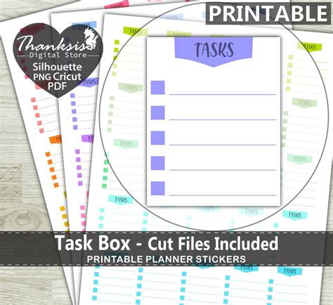 Task Full Box Printable Planner Stickers, Erin Condren Planner Stickers, Full Box Printable ...