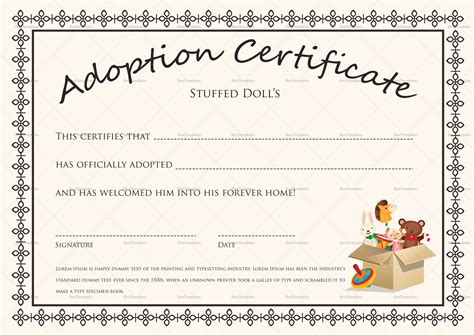 Doll Adoption Certificate Template regarding Pet Adoption Certificate Template – Sample ...