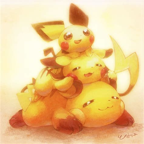 Pokémon Pikachu Raichu And Pichu Art By Toycat