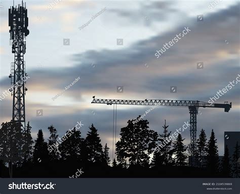 Illustration Antenna Tower Silhouette Forest On Stock Vector Royalty