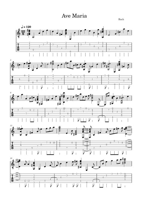 Ave Maria J S Bach Tabs And Notations Sheet Music For Guitar Solo