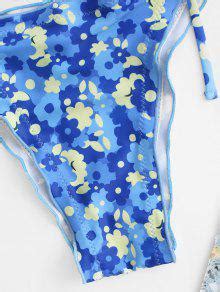 Zaful Floral Lettuce Tie Side Bikini Swimwear In Blue Zaful