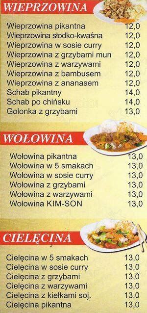 Menu at Bar Kim Son Warsaw róg Niepodległości i Domaniewskiej