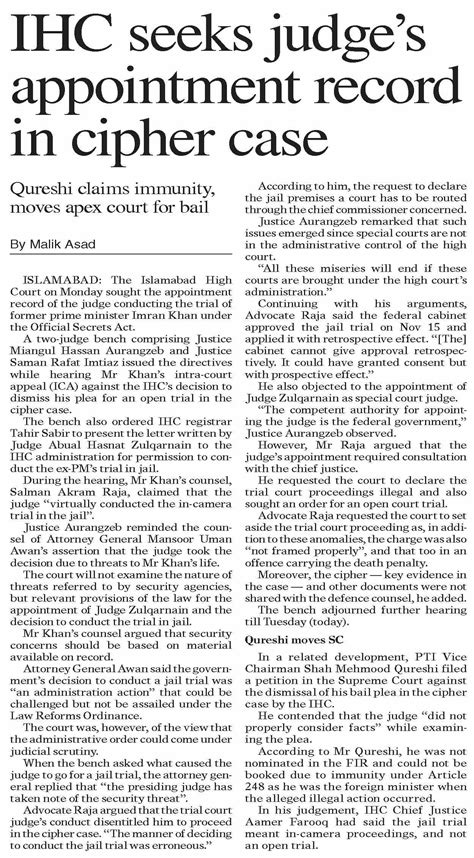 Dawn Epaper Nov Ihc Seeks Judge S Appointment Record In