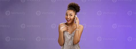 Attractive wealthy talkative pleased african american girl discuss