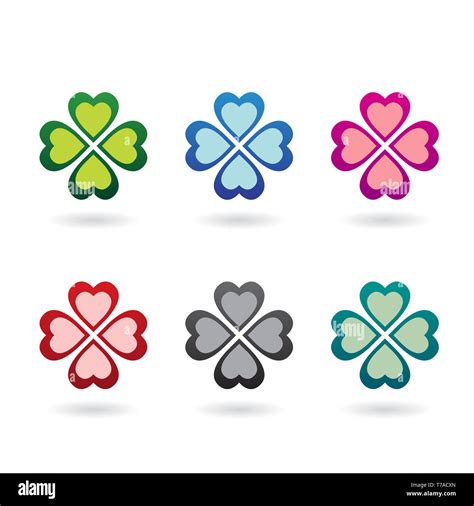 Vector Illustration Of Abstract Heart Shaped Four Leaf Clover Isolated