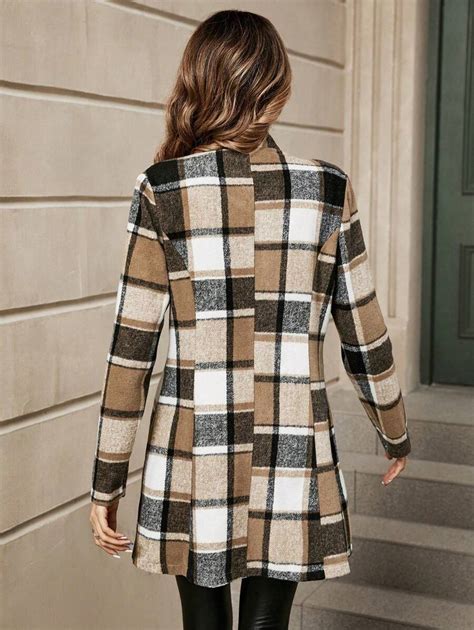 Shein Lune Plaid Print Button Front Overcoat Shein Usa