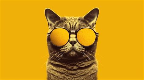 Premium AI Image | Cat wearing glasses with a yellow background