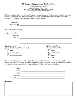 Fillable Online Bussvc Wisc Off Campus Equipment Verification Form