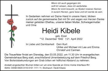 Traueranzeigen Von Heidi Kibele Schwaebische De Trauerportal