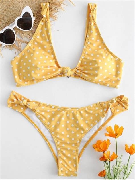 Polka Dot Knotted Bikini Set RUBBER DUCKY YELLOW L Bikinis Polka