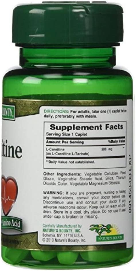 Nature S Bounty L Carnitine Mg Caplets Pack Of Premium