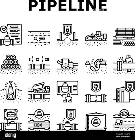 Pipeline Construction Collection Icons Set Vector Stock Vector Image