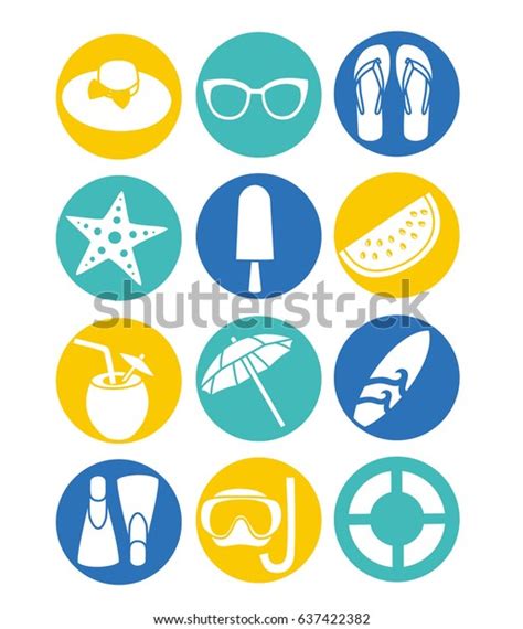 Summer Beach Icons Vector Illustration Stock Vector Royalty Free 637422382 Shutterstock