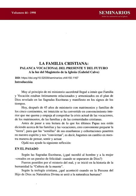 Pdf La Familia Cristiana Palanca Vocacional Del Presente Y Del