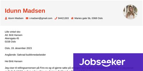 Videregående Elev Jobbsøknad eksempel Jobseeker